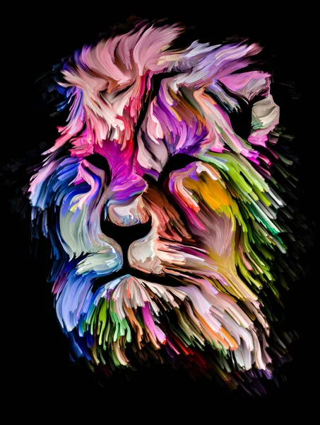 Série Animal Paint Tête Lion Peinture Colorée Sur Thème Imagination — Photo