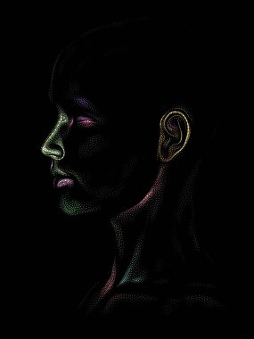 Nokta Hazırlama serisi. Bir insan modelinin 3 boyutlu görüntüleme tekniği noktalama tekniğiyle uygulanır..