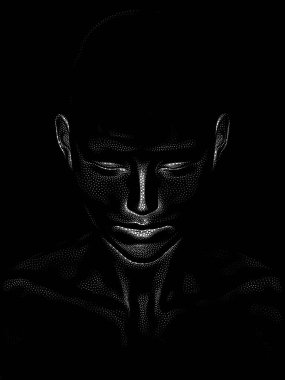 Nokta Hazırlama serisi. Bir insan modelinin 3 boyutlu görüntüleme tekniği noktalama tekniğiyle uygulanır..