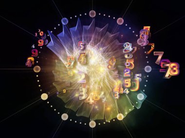 Gerçeklik serisinin numaraları. Renkli rakamlar ve soyut fraktal elementler eğitim, bilim ve modern teknoloji konulu kompozisyon.