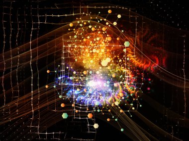 Madde Ağı. Bilim, eğitim ve modern teknoloji konularındaki parçacıklar, ışıklar ve soyut element bileşimi.