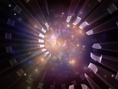 Fraktal ışığın etkileşimi ve bilim, eğitim, bilgisayar ve modern teknoloji konularındaki soyut spiral.