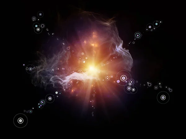 Padrões Série Espacial Interação Luzes Nebulosas Fractais Círculos Para Uso — Fotografia de Stock