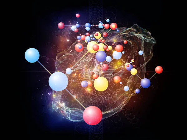 分子構造と抽象的フラクタル元素の教育 科学的相互作用 — ストック写真