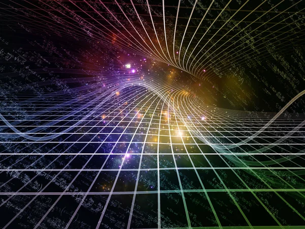 太空方程式系列 关于科学 数学和教育主题的数字网格 灯光和数学方程组成 — 图库照片