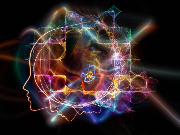Utformning Mänskliga Fraktala Och Ljusa Element Mänskliga Sinnen Tänkande Och — Stockfoto