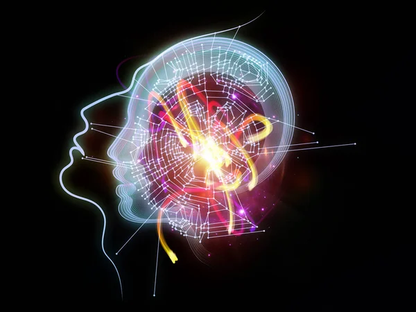 Sparkles Mind Illustratie Van Menselijke Lijnen Virtuele Rasters Lichten Onderwijswetenschappen — Stockfoto