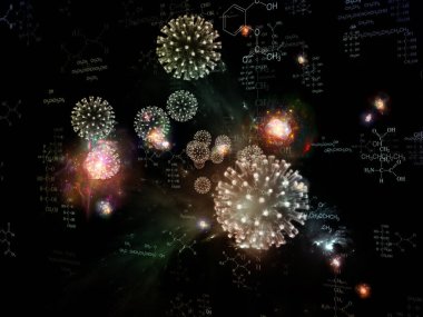 Coronavirus Evreni. Viral Salgın Serisi. Virüs, salgın, enfeksiyon, hastalık ve sağlık konularında çalışmalar için 3 boyutlu Coronavirus parçacıkları ve mikro uzay elementleri
