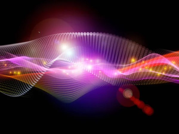 光子波 コンピューティング 現代技術の主題に関する光と粒子の相互作用 3Dレンダリング — ストック写真