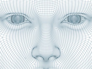 İnsan kafası ve yüzünün üç boyutlu görüntülenmesi illüstrasyon ve tasarım için tel örgüsü olarak kullanılacak