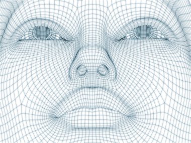 İnsan kafası ve yüzünün üç boyutlu görüntülenmesi illüstrasyon ve tasarım için tel örgüsü olarak kullanılacak