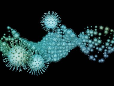 Virüs Mantığı. Viral Salgın Serisi. Coronavirus parçacıkları ve virüs, salgın, enfeksiyon, hastalık ve sağlıkla ilgili mikro uzay elementlerinin 3D Illustration 'ı