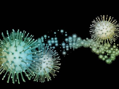 Coronavirus Mikro Dünyası. Viral Salgın Serisi. Coronavirus parçacıkları ve mikro uzay elementlerinin virüs, salgın hastalık, enfeksiyon, hastalık ve sağlık için 3D çizimi