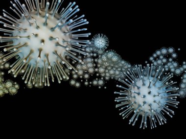 Coronavirus Mikro Dünyası. Viral Salgın Serisi. Coronavirus parçacıkları ve mikro uzay elementlerinin virüs, salgın hastalık, enfeksiyon, hastalık ve sağlık için 3D çizimi