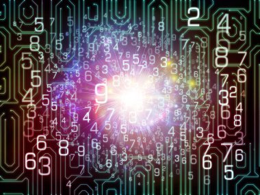 Numara İzleme. Bilim, eğitim, bilgisayar ve modern teknoloji konularındaki sayı şebekelerinin ve ışıkların örtüşmesi.