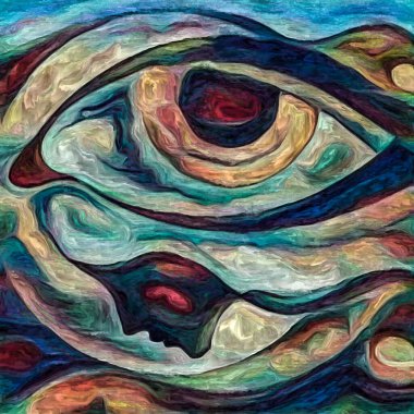 İç Göz serisi. İç dünya, yaratıcılık ve sanat üzerine soyut resim tarzında yapılmış insan silueti ve göz deseni.