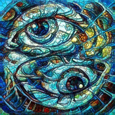 I See You Dream. Stained glass composition with female eyes on subject of inner world and human identity. clipart