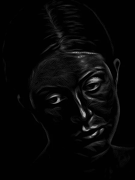 인형의 초상화를 그렸다 인간의 영혼에 전통적 점묘법으로 여성의 얼굴을 클로즈업 — 스톡 사진
