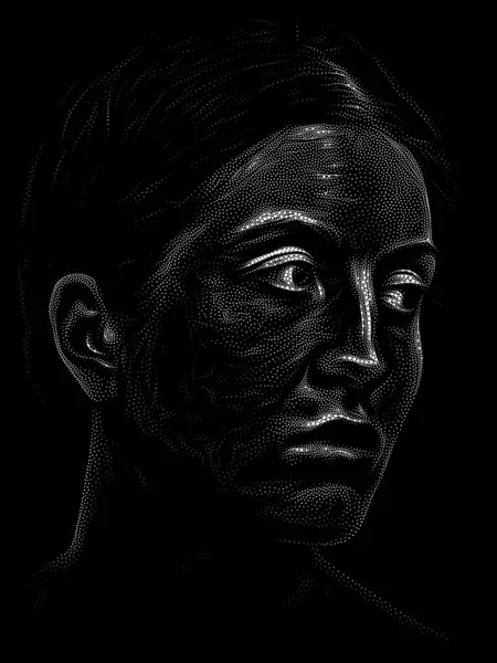 Série Stipple Portrait Uma Cabeça Uma Jovem Mulher Feita Estilo — Fotografia de Stock