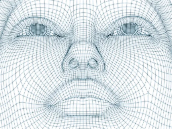 İnsan kafası ve yüzünün üç boyutlu görüntülenmesi illüstrasyon ve tasarım için tel örgüsü olarak kullanılacak