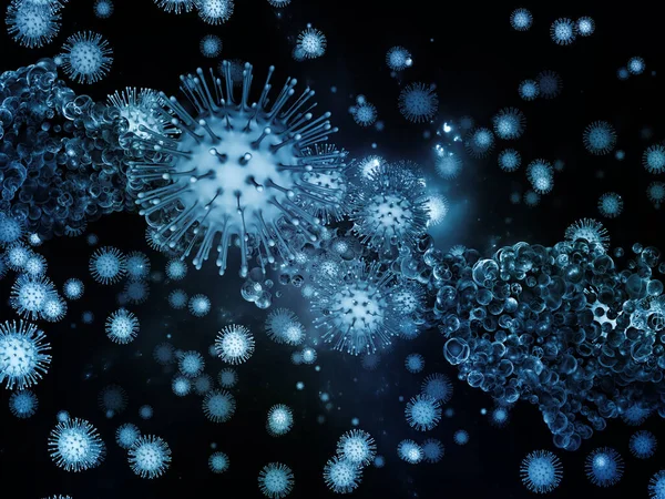Coronavirus Mantığı. Viral Salgın Serisi. Virüs, salgın, enfeksiyon, hastalık ve sağlık konuları için 3D Coronavirus parçacıkları ve mikro uzay elementleri