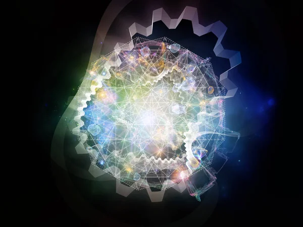 Composition of light, gear and fractal elements on subject of education, science and modern technology