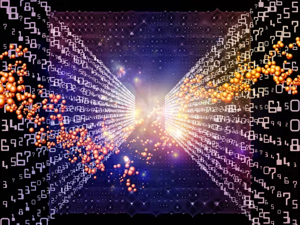 Numbers, lights and particle compositions on subject of science, education, computing and modern technology. 3D rendering.