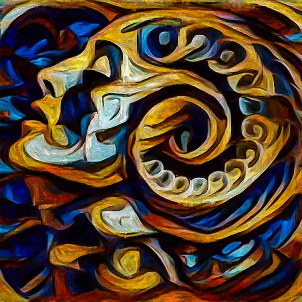 From Within. Female face and spiral face rendered in abstract painting style on subject of internal forces, inner world and minds reality