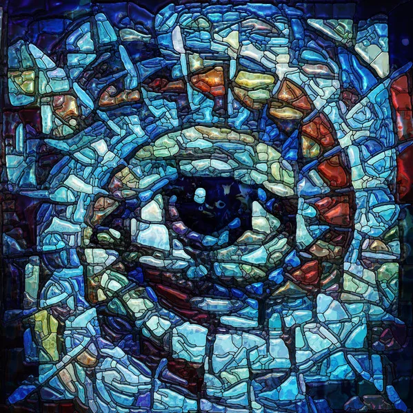 Watching Me series. Stained glass composition with an eye on subject of inner world and religious identity.