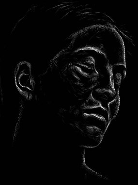 Kişilik Çalışmaları serisi. Sanat, şiir ve tiyatro projelerinde kullanılmak üzere Benekleme Tekniğiyle idam edilen genç bir kadının yüzü.