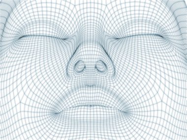 İnsan kafası ve yüzünün üç boyutlu görüntülenmesi illüstrasyon ve tasarım için tel örgüsü olarak kullanılacak