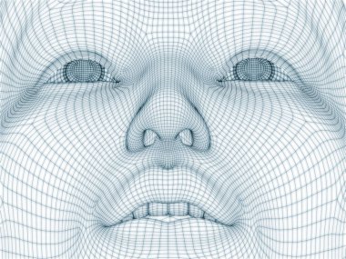 İnsan kafası ve yüzünün üç boyutlu görüntülenmesi illüstrasyon ve tasarım için tel örgüsü olarak kullanılacak