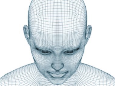 İnsan kafası ve yüzünün üç boyutlu görüntülenmesi illüstrasyon ve tasarım için tel örgüsü olarak kullanılacak