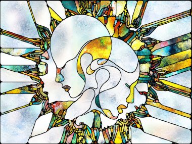 Kırık hayal gücü. Lekeli Camlar Birliği serisi. Parçaların birleştirilmesi, sanat, şiir ve tasarım projelerinde kullanılacak renk ve doku parçalarının arkaplanı