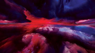 Gökkuşağı Aydınlanması. Gerçekliğe Kaçış dizisi. Arazi resmi, hayal gücü, yaratıcılık ve sanat projeleri için gerçeküstü gün batımı renkleri ve dokularının yaratıcı düzenlenmesi