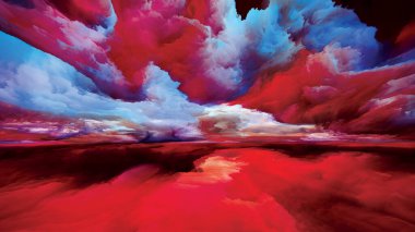 Gökkuşağı Aydınlanması. Gerçekliğe Kaçış dizisi. Doğaüstü günbatımı renklerinin ve manzara resmi, hayal gücü, yaratıcılık ve sanatla ilgili dokuların etkileşimi