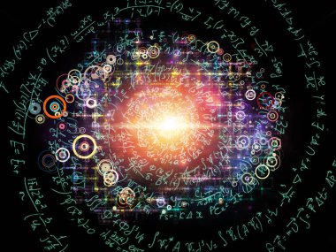 Mucize Matematik serisi. El yazısı formüllerin ve bilim ve teknoloji konularındaki soyut elementlerin etkileşimi