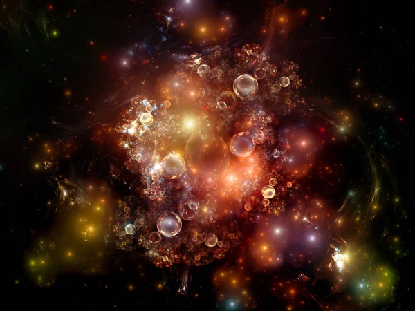 Иллюстрация Фрактальных Сфер Огней Тему Создания Элементарных Частиц Космической Физики — стоковое фото