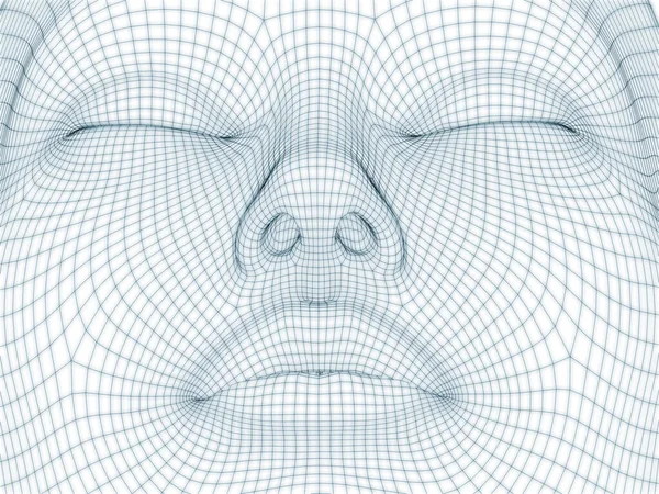 İnsan kafası ve yüzünün üç boyutlu görüntülenmesi illüstrasyon ve tasarım için tel örgüsü olarak kullanılacak