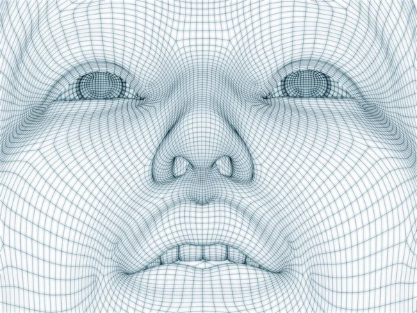 İnsan kafası ve yüzünün üç boyutlu görüntülenmesi illüstrasyon ve tasarım için tel örgüsü olarak kullanılacak