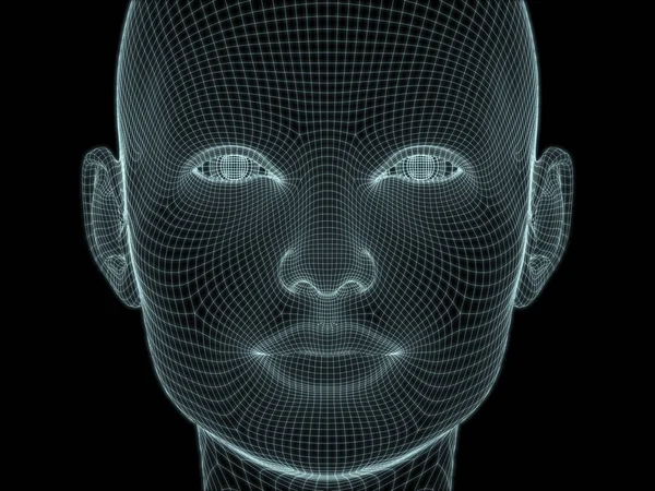 3D Render of human head close-up in wire mesh for use in illustrations on technology, education and computer science