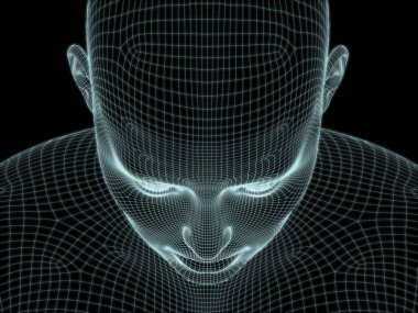 İnsan kafasının teknoloji, eğitim ve bilgisayar bilimleri illüstrasyonlarında kullanılması için tel örgüye dönüştürülmesi