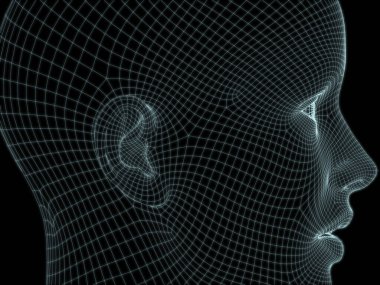 Teknoloji, eğitim ve bilgisayar bilimleri illüstrasyonlarında kullanılmak üzere insan kafası 3D kablo örgüsü oluşturma