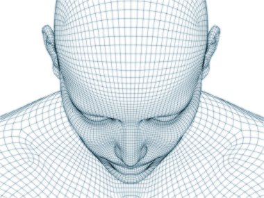 İnsan kafası ve yüzünün üç boyutlu görüntülenmesi illüstrasyon ve tasarım için tel örgüsü olarak kullanılacak