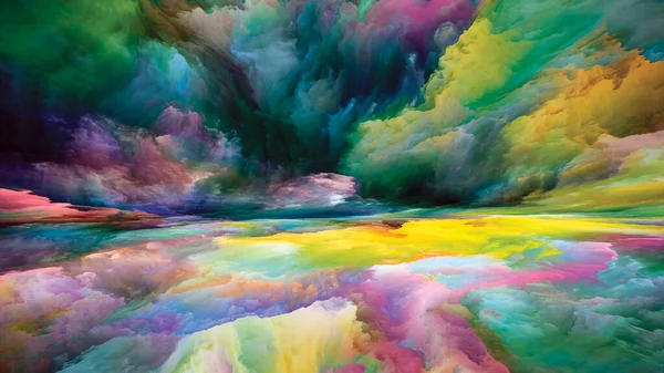 周りの世界 心の風景 シリーズ 創造性と想像力に関連して明るい塗料 運動勾配とシュールな山と雲の構成 — ストック写真