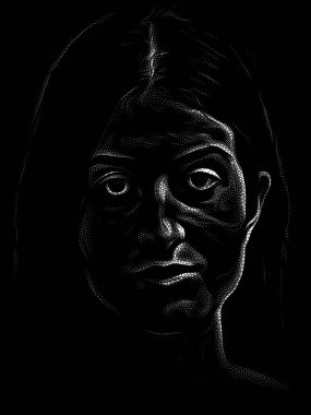 Kişilik Çalışmaları serisi. Noktalama Resim Tekniği, bir karakterin siyah ve beyaz fotoğrafçılıktan bile daha büyük yönlerini vurgular..