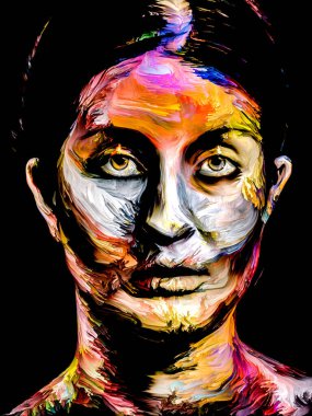 Renk serisi insanları. Yaratıcılık, hayal gücü ve sanat konularında çok renkli genç kadın portresi.