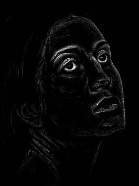 Kişilik Çalışmaları serisi. Noktalama Resim Tekniği, bir karakterin siyah ve beyaz fotoğrafçılıktan bile daha büyük yönlerini vurgular..