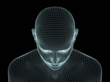 Resim ve tasarım için insan kafası ve yüzünün 3 boyutlu görüntüsü tel örgüsü