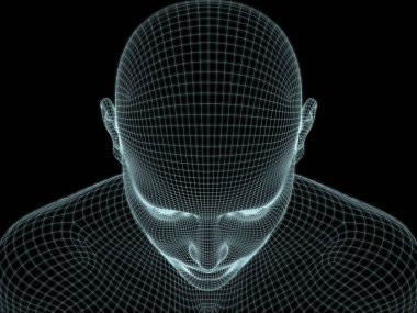 Resim ve tasarım için insan kafası ve yüzünün 3 boyutlu görüntüsü tel örgüsü